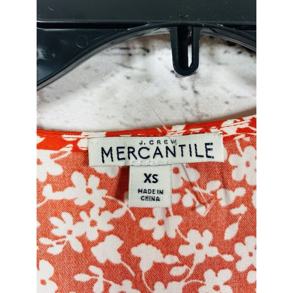 J.Crew Mercantile Women Floral Peplum Blouse V-Neck Short Sleeve Red White XS